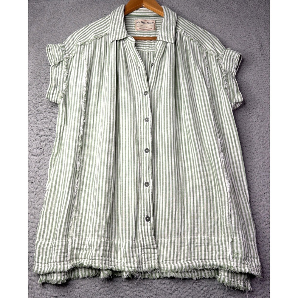 Free People Top Womens Small Oversized We the Free People Frayed Green Striped